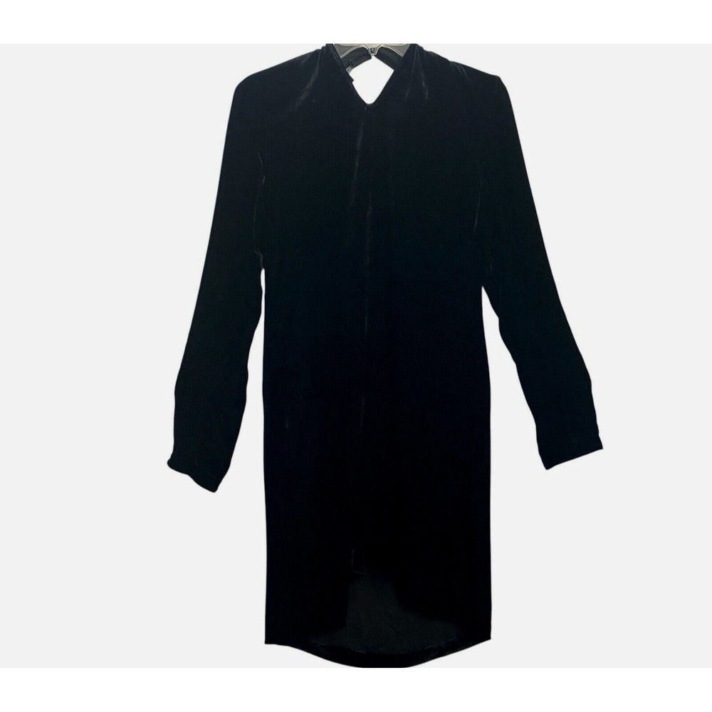 Theory Crinkled Velvet Silk Blend Knee Length Dress Size Small Black
